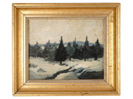 ANTIQUE WINTER LANDSCAPE OIL PAINTING ON BOARD